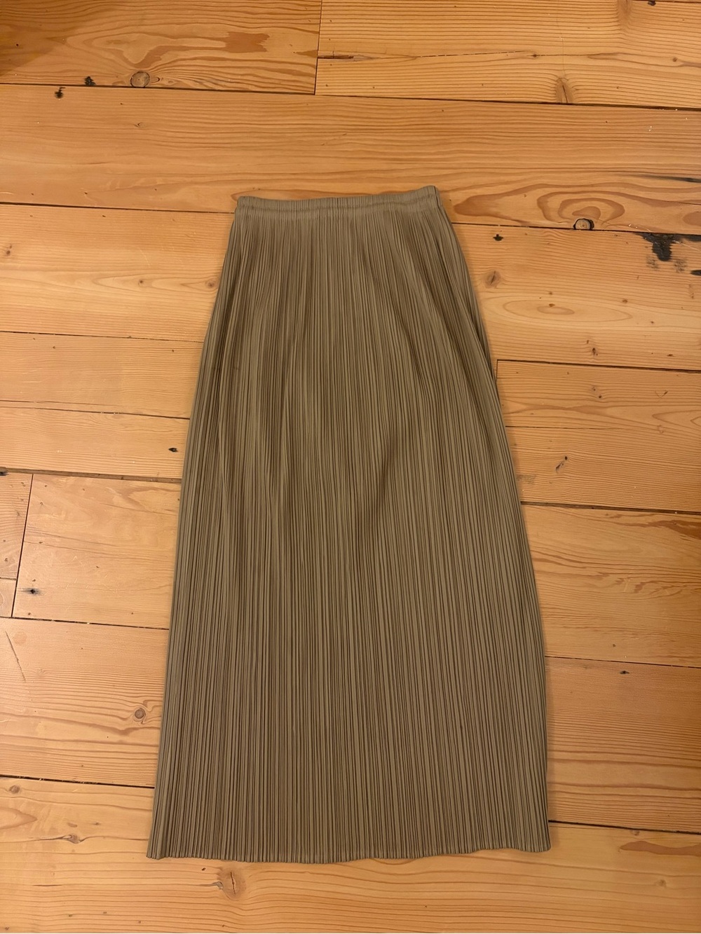 Issey Miyake Pleats Please Maxi Skirt in Olive Green